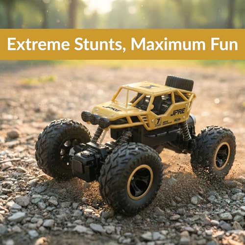 Image of Lilplay Monster Truck | Rechargeable Remote Control Car for Kids | Rock Crawler 5 Function 1:18 RC Car with Smoke | Offroad High Speed Rock Climbing Toys for Boys (Golden)