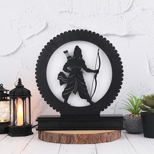 Image of Sacred Shri LED Ram Backlit Lamp - MDF Wooden & Acrylic Illuminated Table Light With Power Adapter, 8.25 inch Spiritual Indian Epic Decor