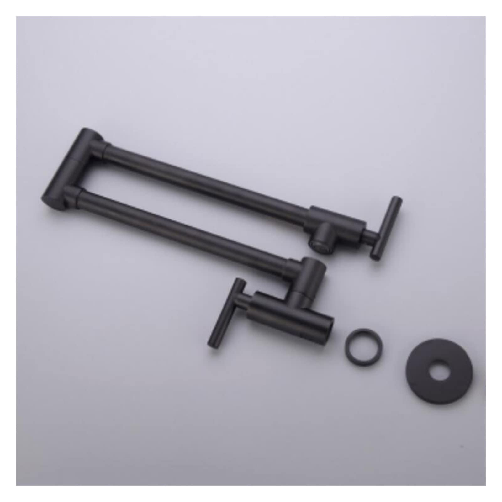 Cudtapi Matte Black Bathroom Faucet Filler Tap Foldable Kitchen Faucet Single Cold Sink Rotate Folding Spout Chrome Brass Wall Mounted Crane(Matte Black)