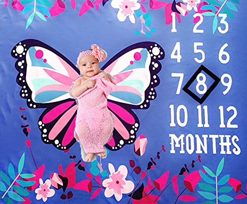 BabyMoon Designer Growth Baby Photography Props- Photo Blanket - Photoshoot Bedsheet - Best Baby Shower Gift (Butterfly,40 x 40 Inch)