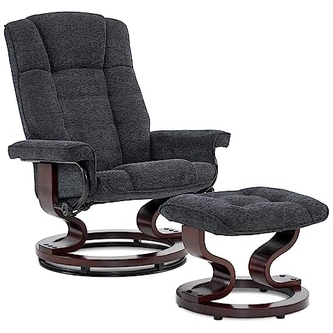 M MCombo Relaxsessel mit Hocker, 360°drehbarer Fernsehsessel mit Liegefunktion, bis 130 Kg belastbarer TV-Sessel, moderner Ruhesessel für Wohnzimmer, Mikrofaser, 9019 (Dunkelgrau-Werbstoff) Cover