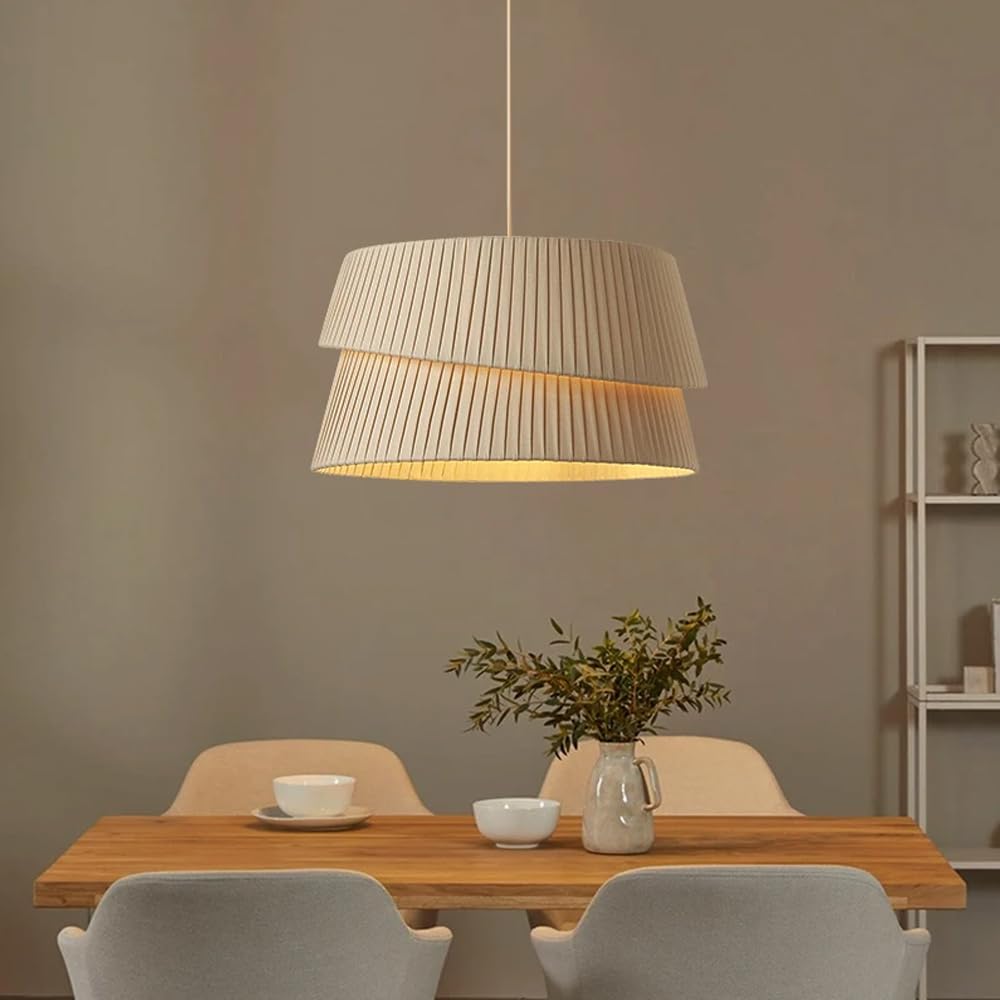 French Cream Style LED Fabric Chandelier, Warm and Romantic Living Dining Room Bedroom Ceiling Hanging Lamp,Nordic Minimalist Handmade Fabric Pendant Lamp 3000K