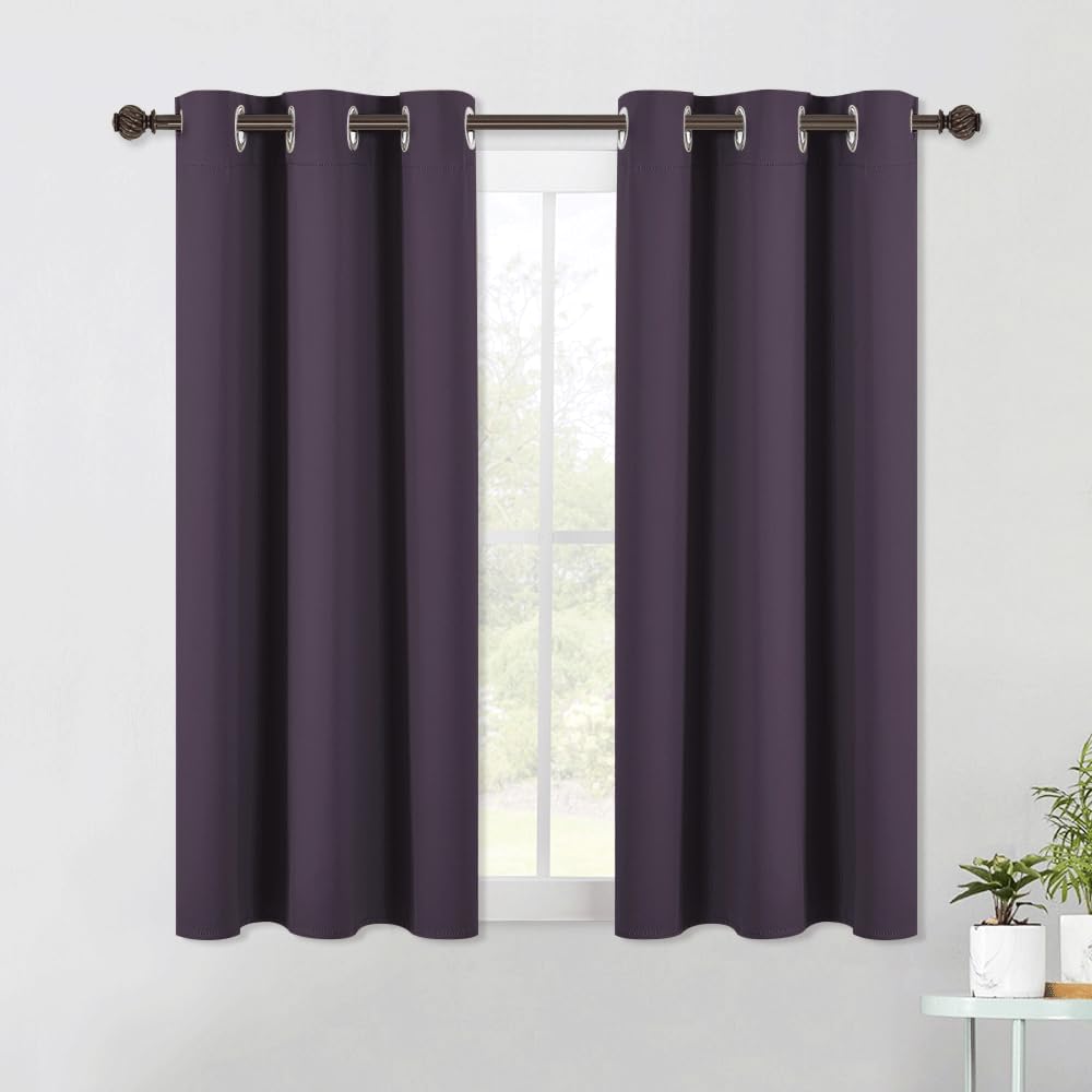 NICETOWN Blackout Curtains & Drapes for Bedroom, Greyish Purple, W34 x L48, Set of 2, Triple Weave Grommet Top Thermal Insulated Light Blocking Panels