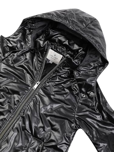 Image of LURE JUNIOR Boys Solid Winter Wear Hooded Puffer Jacket For Kids Metallic Black 12-18 Months