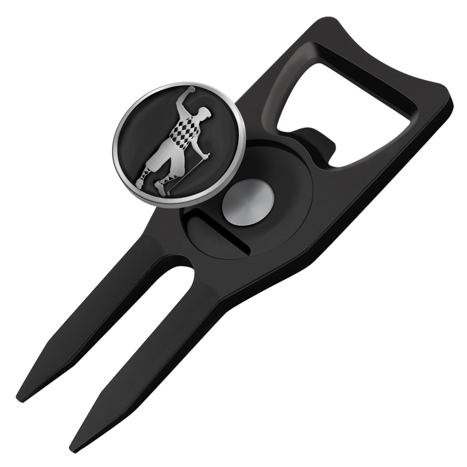 6-in-1 Golf Divot Tool with Ball Marker – Premium Multi-Tool with Bottle Opener, Club Tee, Groove Cleaner, and Putting Alignment – The Ultimate Golf Accessory for The Green – Black