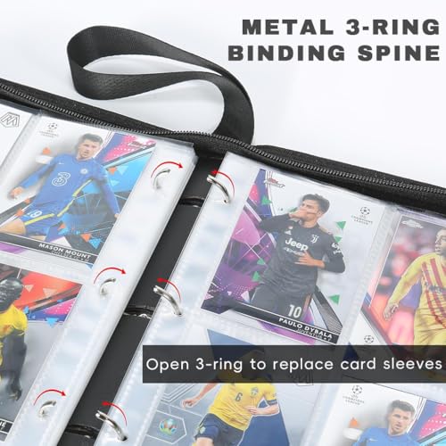 Image of PATPAT 400 Pockets Soccer Card Binder Autographed Cards Storage Bag Waterproof PU Cover Zipper Card Organzier Holder Multi Purpose Organizer Bag for Game Trade Cards,Collectible