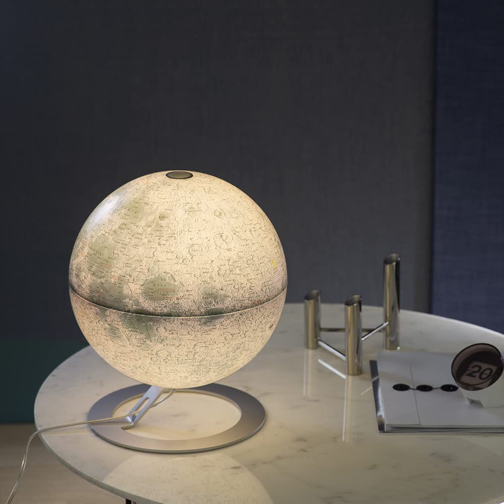 Tecnodidattica - Mappamondo National Geographic Luna | Cartografia Lunare | Luminoso e girevole | Base in alluminio | Design Studio Tools | Diametro 30 cm