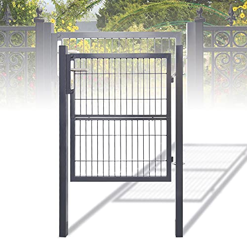 Tubiaz Gartentor, Gartentür aus Metall verzinktem Stahl, Zauntor, Hoftor, mit Schloss, Türklinke und 3 Schlüssel, Robust und Langlebig, 120x100cm Anthrazit