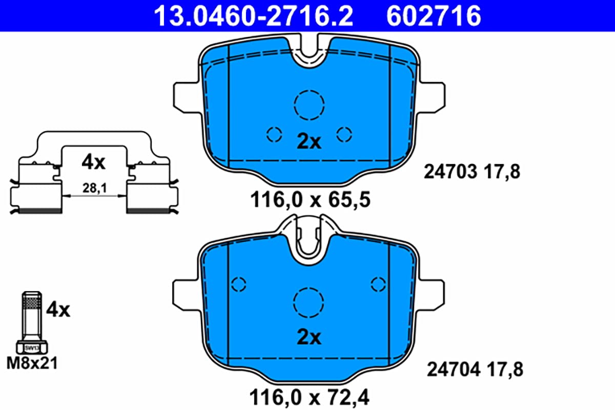 ATE Original Bremsbelagsatz 13.0460-2716.2 – ECE-R90, Für Scheibenbremse, Inkl. Schrauben ATE Original Bremsbelagsatz 13.0460-2716.2 – ECE-R90, Für Scheibenbremse, Inkl. Schrauben