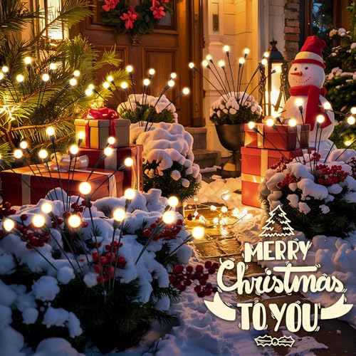 Image of Solar Garden Lights, LED Swaying Solar Lights Outdoor Waterproof, Warm White Firefly Outdoor Decorative Lights, Garden Decor, Yard, Patio, Pathway Decoration Gardening Gifts (6 Pack)