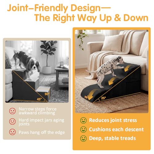 Image of Topmart High Density Extended Foam Dog Ramp&Steps 3 Tiers,15.7 inch High | Non-Slip Dog Stairs with Removable Cover,Soft Foam Pet Ladder,Best for Injured,Older Cats,Pets with Joint Pain