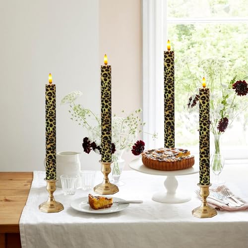 Image of Remote Leopard LED Taper Candles - 4pcs Animal Pattern Flameless Battery Operated Candlesticks for Home Wedding Dining Table Holiday & Party Decoration