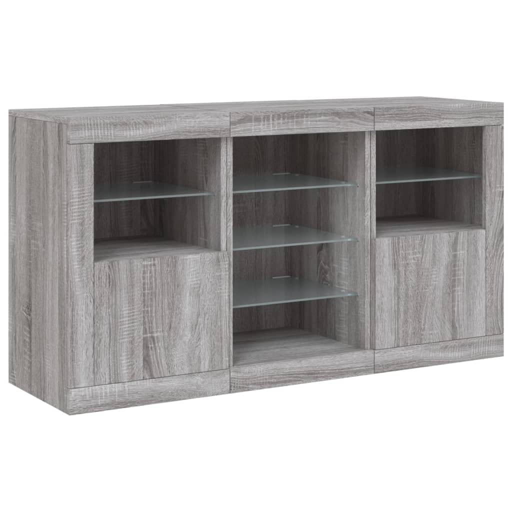 Credenza con Luci LED Grigio Sonoma 123x37x67 cm,Credenza,Credenza Soggiorno,Credenza Cucina Salvaspazio,Credenza Moderna Soggiorno -3209084
