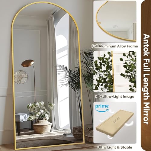 Image of Antok 71 inch x32 inch Arched Full Length Mirror with Stand, Floor Mirror, Gold