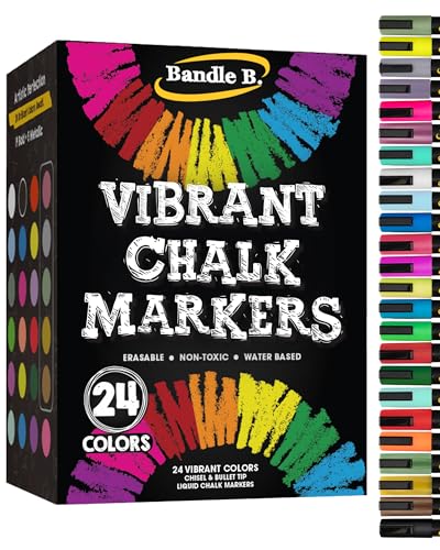 Bandle B. Chalk Markers - 24 Vibrant, Erasable, Non-Toxic, W...
