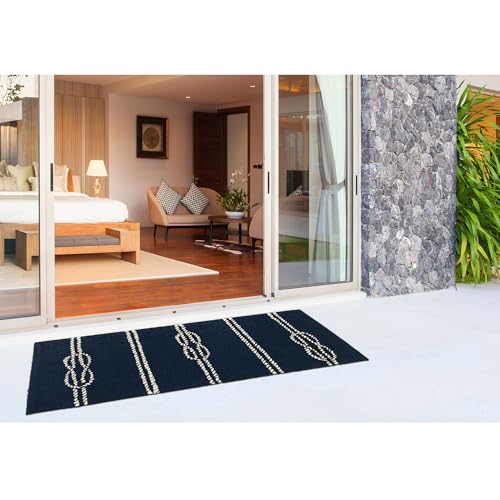Liora Manne CAPRI Indoor/Outdoor Handmade Synthetic Blend Durable Area Rug - Traditional Stripe Coastal Beach Decorative (Ropes Navy) (2' x 5') - Image 4