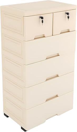 Cómoda de cajones de plástico, armario de almacenamiento con 6 cajones, organizador alto para ropa, sala de juegos, muebles de dormitorio, 5 ruedas,