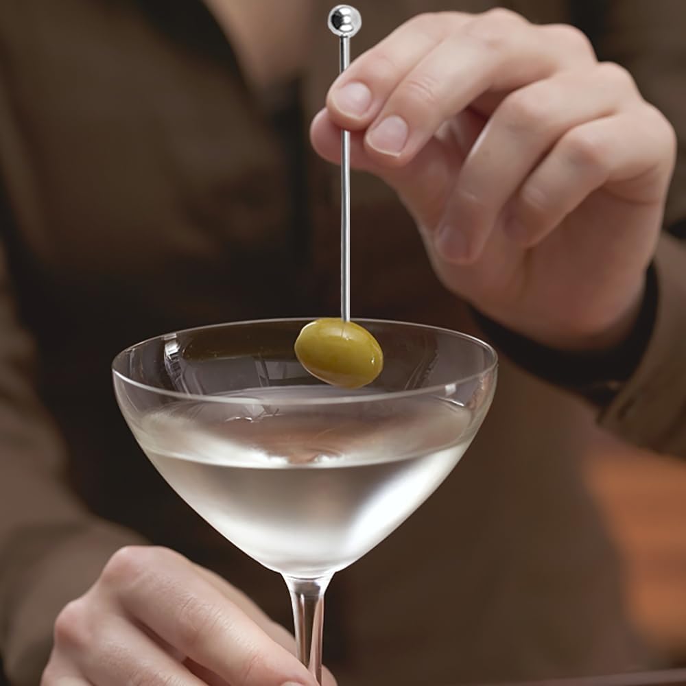 Birdbrid Premium Stainless Steel Cocktail Picks 4.5 Inch – Reusable Garnish Skewers for Olives, Fruits & Appetizers – Metal Martini Picks for Drinks & Barware – Pack of 4 3