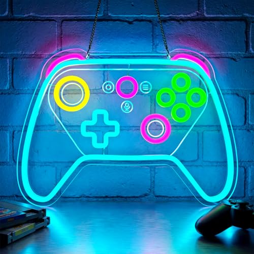 Image of Gamer Neon Sign,Game Controller LED Sign for Gaming Room Decor,USB Powered Dimmable Neon Sign for Gamer Room,Game Neon Sign for Teen Boy Room Decor,Gaming Wall Decor,Gamer Gifts for Boys,Kids