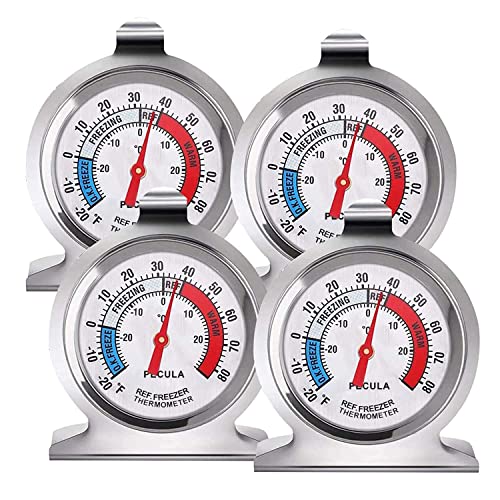 4PACK Refrigerator Thermometer -30-30 deg C/-20-80 deg F, Classic Fridge Thermometer Large Dial with Red Indicator Thermometer for Freezer Refrigerator Cooler