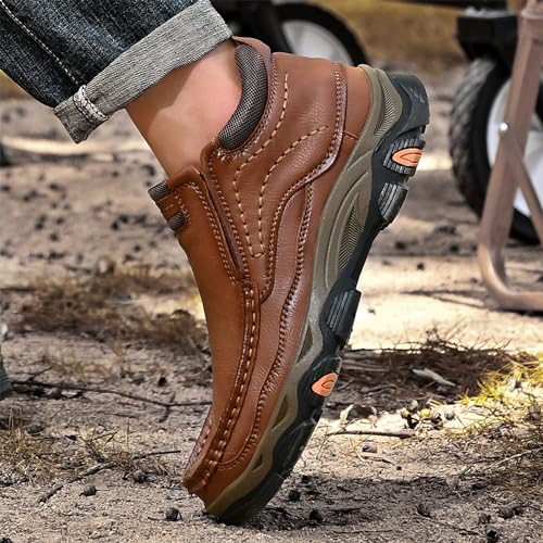Image of MOSTELO Mens Slip On Casual Loafers Classic Outdoor Leather Walking Hiking Shoes Comfortable for Work Office Dress Outdoor High Top