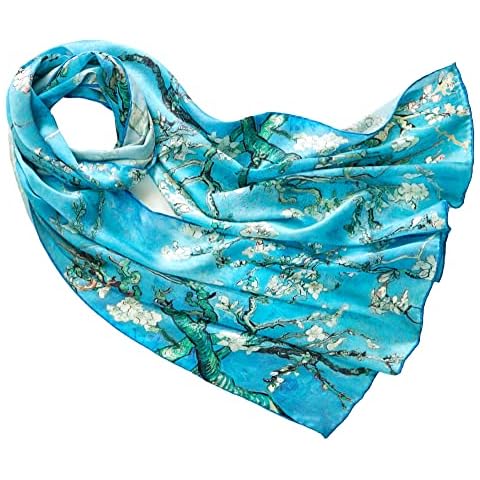 prettystern Ladies Blue Silk long Scarf Vincent van Gogh Art painting Blossoming almond-branches P905 Cover