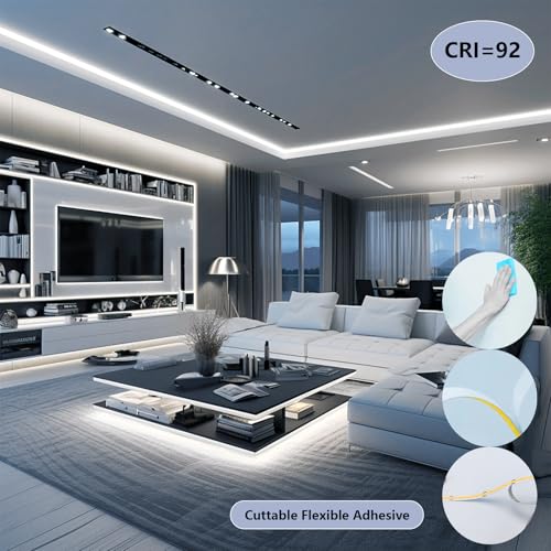 Image of BENLUN 48V COB LED Strip Lights 65.6ft Kit, Cuttable Hardwired Tape Light | 6000K Cool White Flexible Cuttable LED Tape Light 160W CRI 92 with Power Supply for Bedroom Living Room Ceiling Kitchen