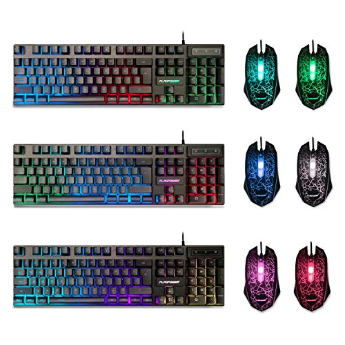 (Upgrade Version) FLAGPOWER LED Backlit Wired Gaming Keyboard and Mouse Combo, Mechanical Feeling Rainbow LED Backlight Keyboard with 3200DPI Adjustable USB Mice for PC/laptop/MAC/win7/win8/win10