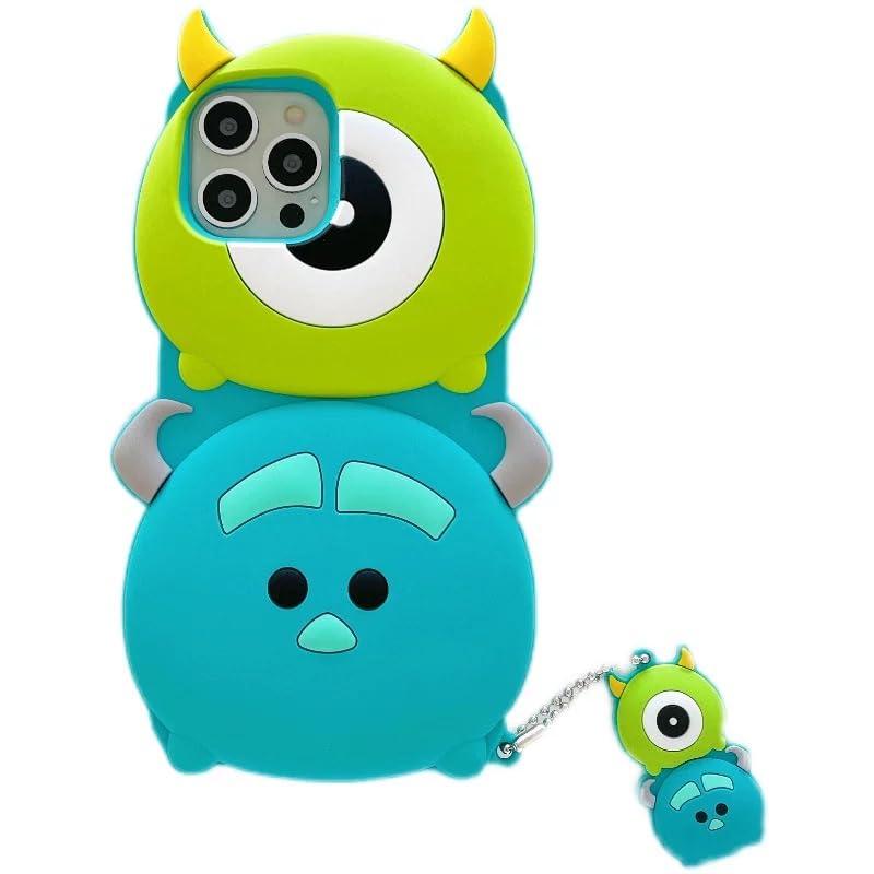 Soft Silicone Case with Charm for Apple iPhone 13 14 Monsters University INC Mike and Sulley 3D Cartoon Anime Character Cool Fun Cute Lovely Adorable