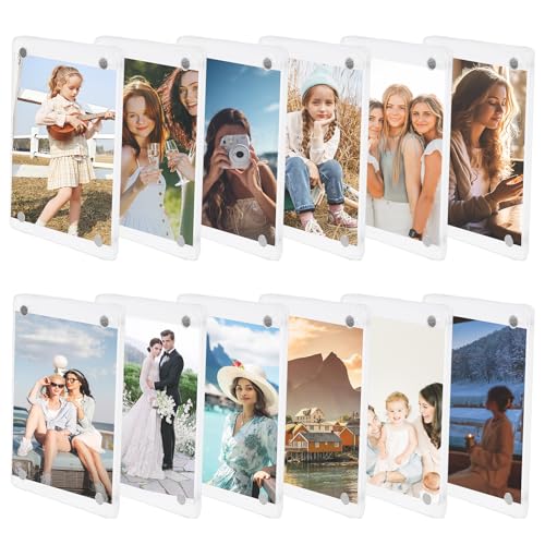 PRITOK Marcos Magnéticos: Set de 12 Marcos de Acrílico de Doble Cara, Perfectos para Fotos, Notas y Postales, para Refrigeradores y Otras Superficies Metálicas (6 x 9 cm)