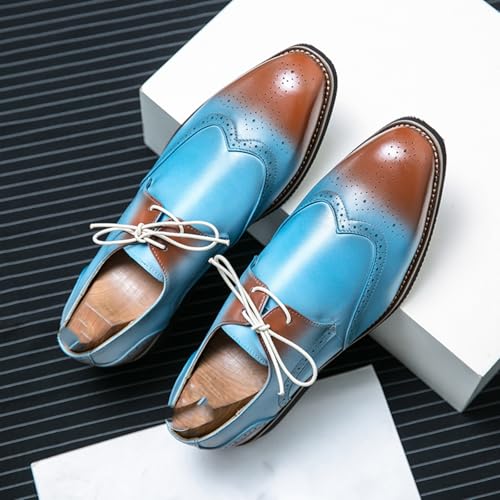 Men Oxford Dress Shoes Gradient - Color Brogues Wing Tips Lace Up Patchwork Two Tone Color Matching Punched Round Toe2