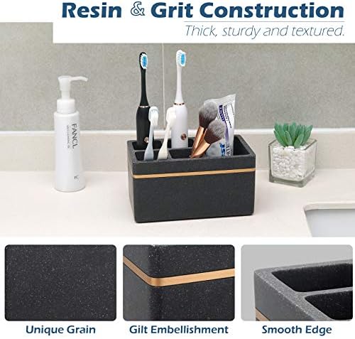 Emibele Resin Toothbrush Holder, 5 Slots Hygienic Electric Toothbrush Holder Storage Stand Organizer Bathroom Toothpaste Razor Storage Organizer Countertop Organization, Gravel Black
