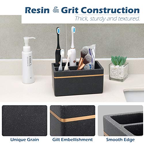 Emibele Resin Toothbrush Holder, 5 Slots Hygienic Electric Toothbrush Holder Storage Stand Organizer Bathroom Toothpaste Razor Storage Organizer Countertop Organization, Gravel Black #TOP3