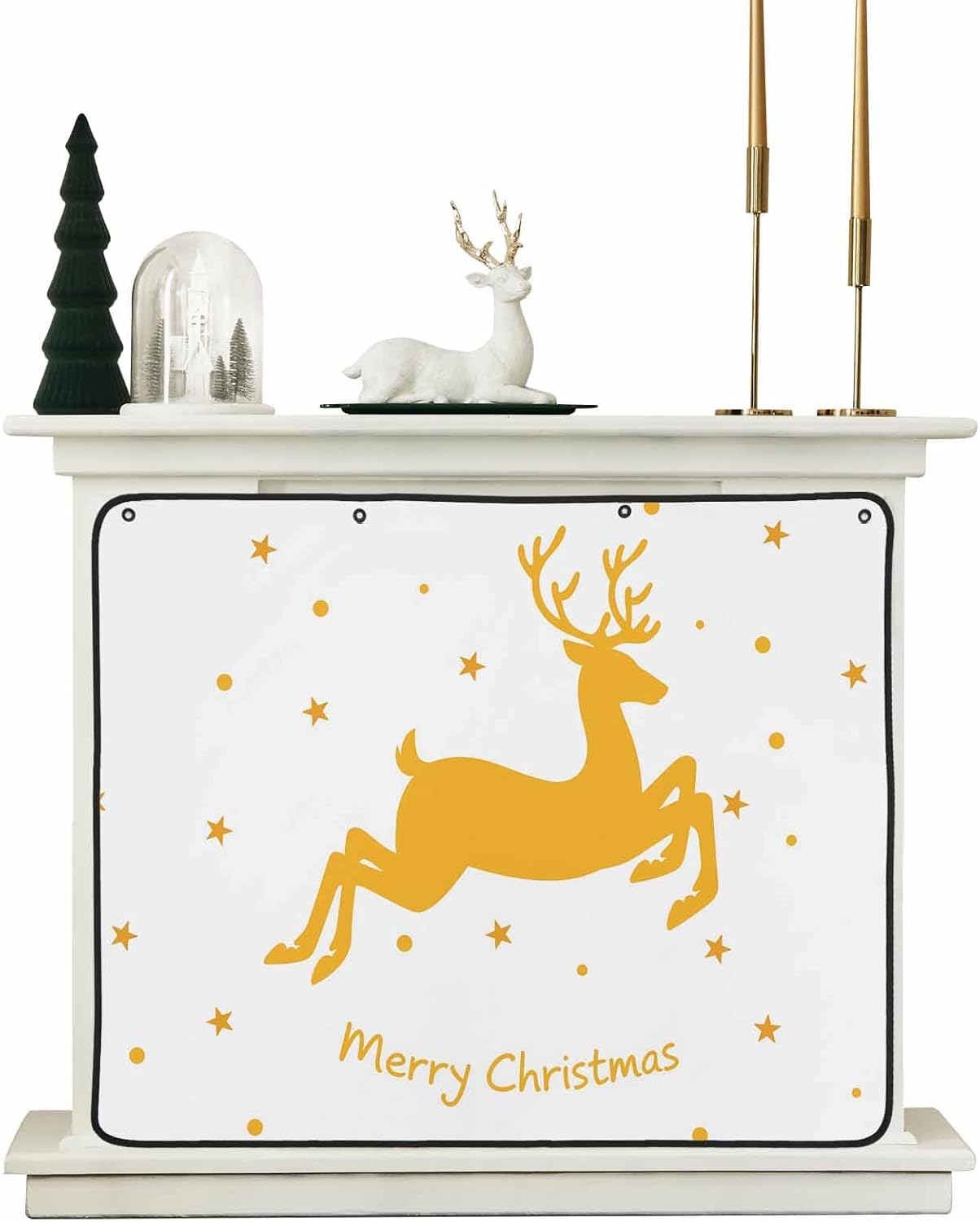 Merry Christmas Fireplace Screen Magnetic Fireplace Cover for Living Room Washable Indoor Fireplaces Draft Cover Christmas Fireplaces Screen, Xmas Elk Winter Yellow Deer 36"x27"