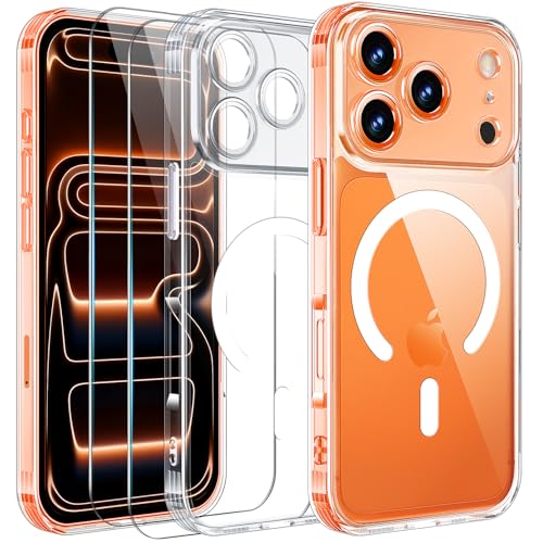 Yohii 3 in 1 Magnetica Cover per iPhone 17 Pro con 2 Pezzi Vetro Temperato [Protezione Fotocamera] Compatibile con Mag-Safe, Custodia Antiurto di Livello Militare, Trasparente