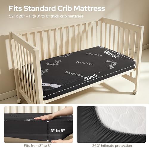 Image of BEDLORE Waterproof Crib Mattress Protector 2 Pack, Ultra Soft Bamboo Viscose Crib Mattress Pad Cover, Noiseless Toddler Mattress Protector for Standard Baby Mattress Size 52''x28'', Dark Gray