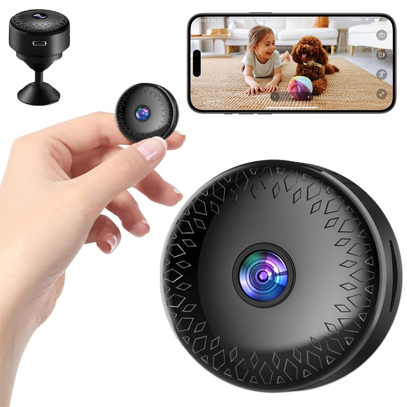 1080P Camara Espia, Cámara Mini WiFi Interior/Exterior con Vision Nocturna/Batería de Larga Duración/Campo de Visión Gran Angular de 120°/Función de Grabación, para Casa/Oficina
