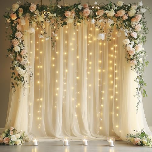 Fomcet Tulle Backdrop Curtains with Lights String...