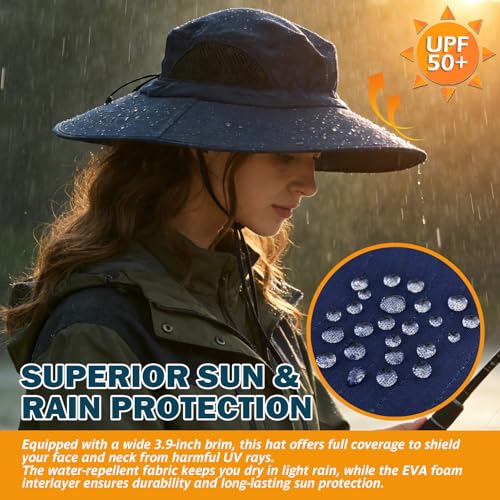 Image of Wide Brim Sun Bucket Hat, Waterproof Boonie Hat for Men & Women | UPF 50+ UV Protection, Adjustable Fit, Chin Strap & Sweatband, Foldable Durable for Fishing Hiking Garden Beach