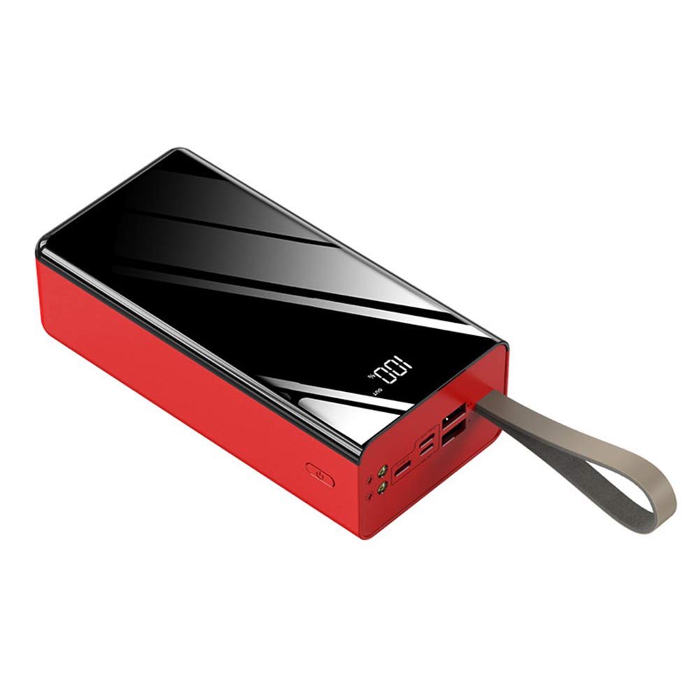 Mobilny powerbank, 50000 mAh przenośne pełne lustro ładowanie, ładowarka USB z podwójną diodą LED i smyczą na klucze, do telefonów komórkowych, smartfonów, kolor czerwony