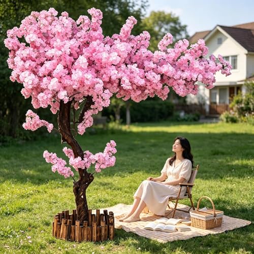 Artificial Cherry Tree Large Pink Plant Wishing Tree Handmade Fake Silk Flower Blossom Party Restaurant Mall Decoration 1.2x1m/3.9x3.2ft