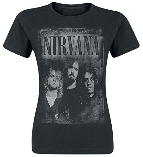 Nirvana Faded Faces Mujer Camiseta Negro M 100% algodón Vorne Bedruckt Regular