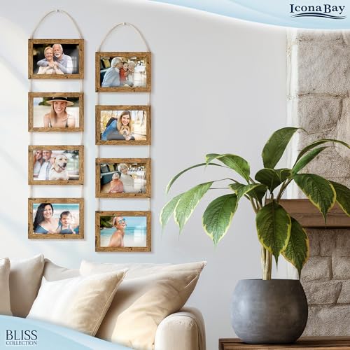 Icona Bay - 4x6 Wall Hanging Picture Frames Collage with 8 Openings - Rustic Brown, 2 Pack - Casual Style Engineered Wood Frames - Wall Mount Only - Bliss Collection