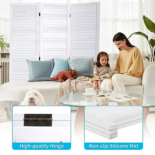 BLKMTY Room Divider 3 Panel Privacy Screen Folding Screen 5.6ft Tall Wood Screens Dividers Freestanding Portable Partition Wall Divider Space Seperate Indoor Home Furniture for Bedroom, White - Thumbnail 4