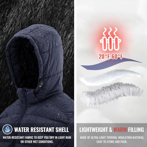 Image of Rdruko Men's Puffer Jacket with Detachable Hood Lightweight | Water Resistant, Insulated, Winter Puffy Coat, 4 Pockets