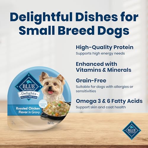 Blue Buffalo Delights Rotisserie Chicken Flavor Natural Grain Free Wet Dog Food for Small Breed Dogs in Hearty Gravy with Natural Ingredients, Vitamins & Minerals, 3.5-oz. Each (12 Cups)