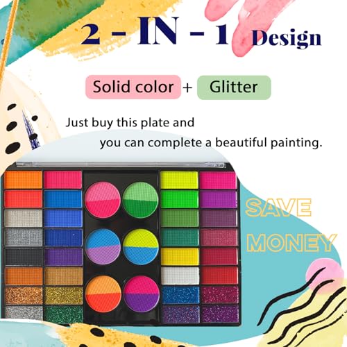 Image of Face Painting Kit, 44 Colors Professional Face Paint Makeup Kit Non-Toxic Water Activated Facepaint Palette with Brush, Sponge for Party Halloween Christmas (44 Colors)