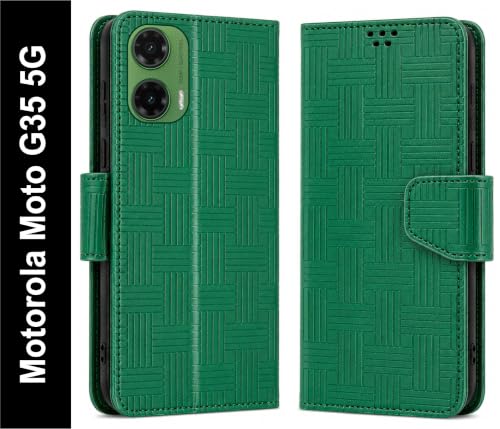 Image of SBMS Flip Cover for Motorola Moto G35 5G Back Cover Case with Magnatic Closure | Inbuilt Stand | Card & Money Pocket (Mat Green)
