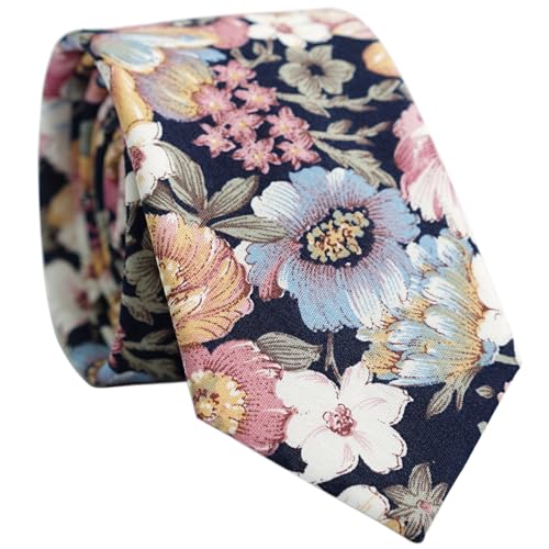 Image of BELLUNO Men's Cotton Floral Skinny Tie, 2.5 inch Width, with Gift Box