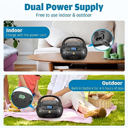 Image of Boombox CD and Cassette Player Combo with FM Radio, Portable CD Cassette Player for Home, Built-in Stereo Speakers, Super Bass, Audio Assisted AUX Input, USB Playback